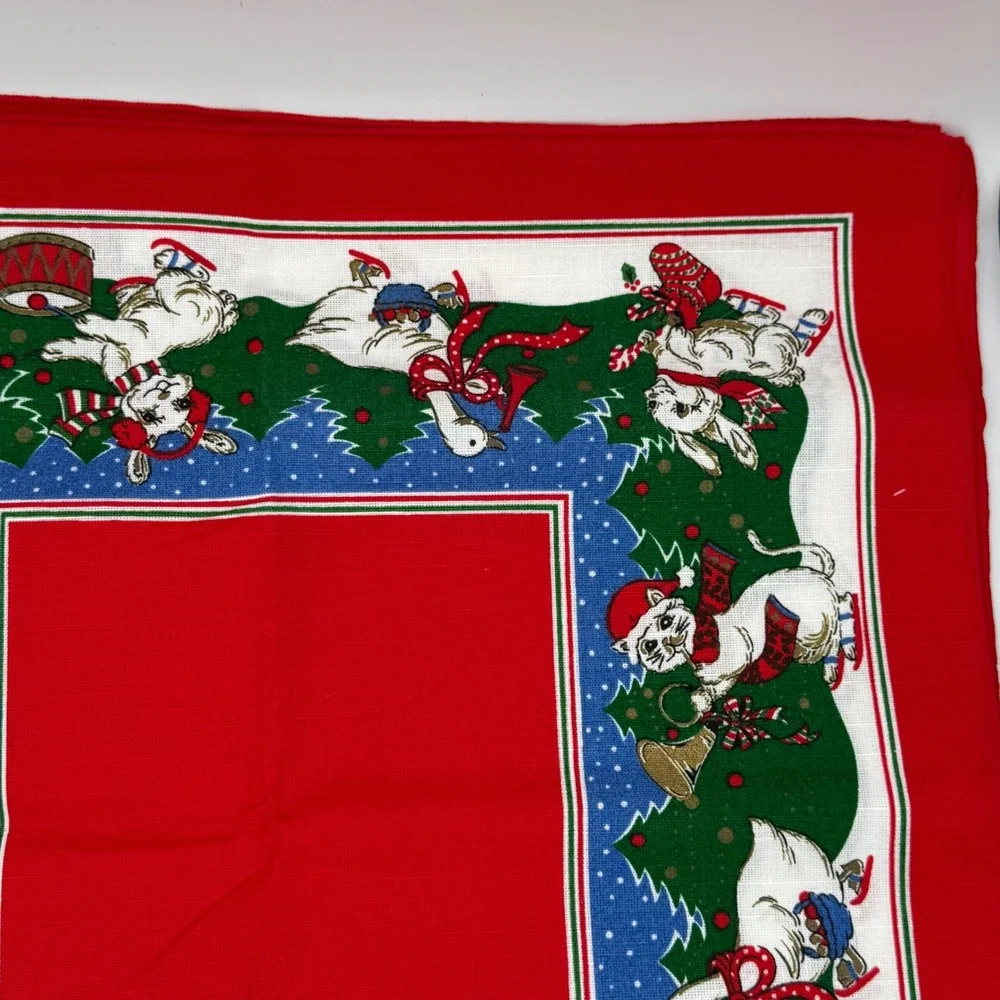 Sunweave Linen Christmas Napkins Set 4 Skating Animals Cats Bunnies Geese Red